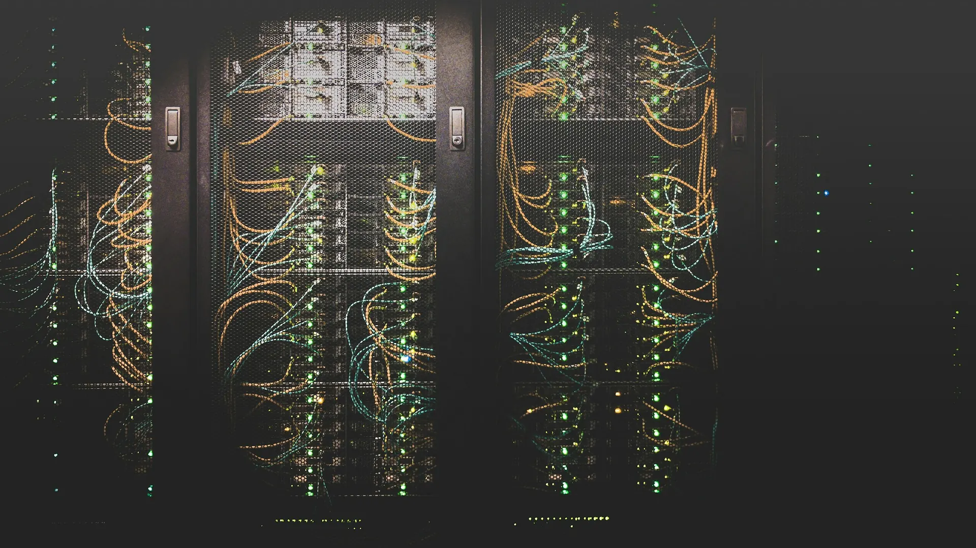 Data centre server racks with network cabling