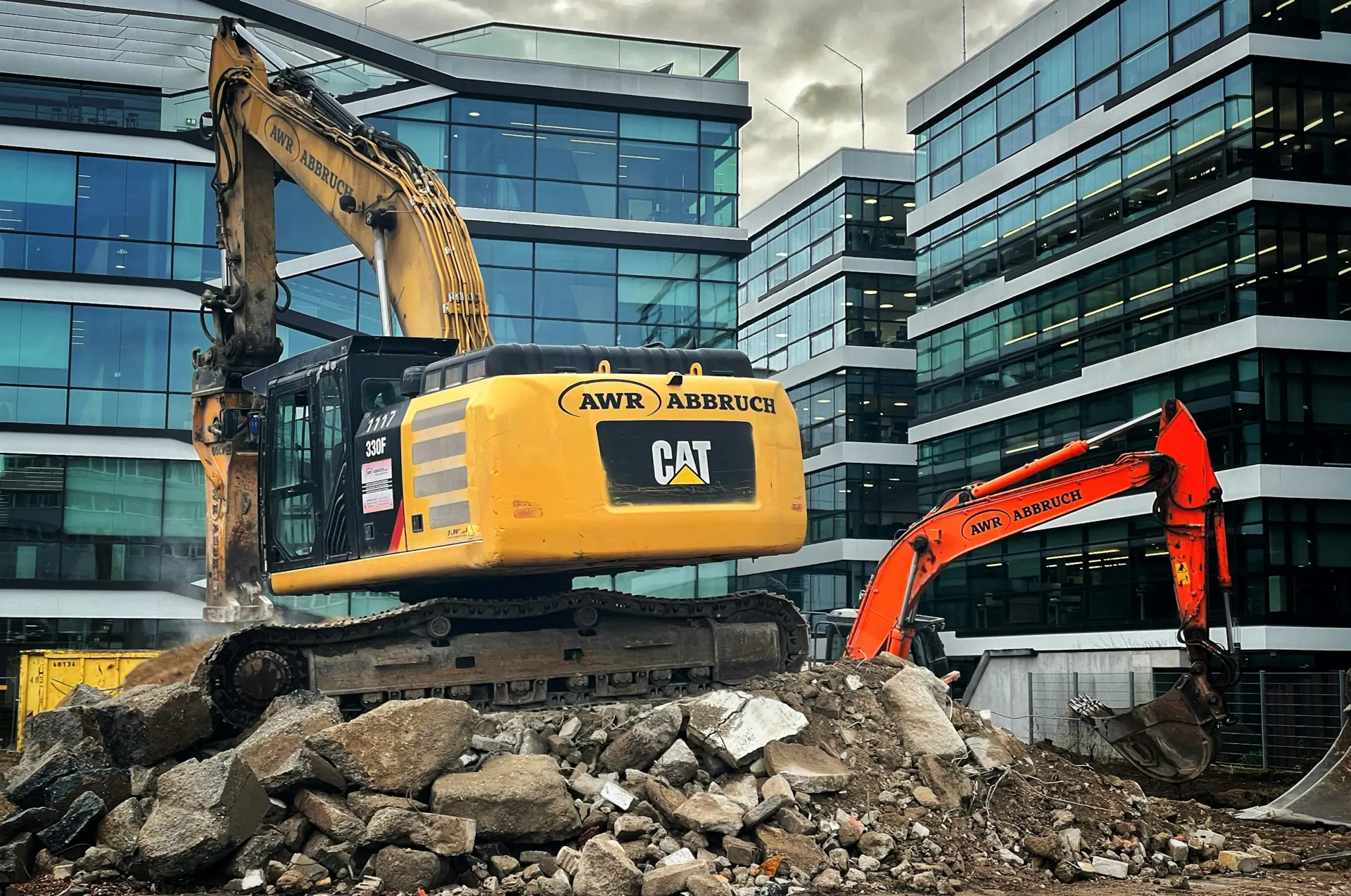 Excavators on a demolition site