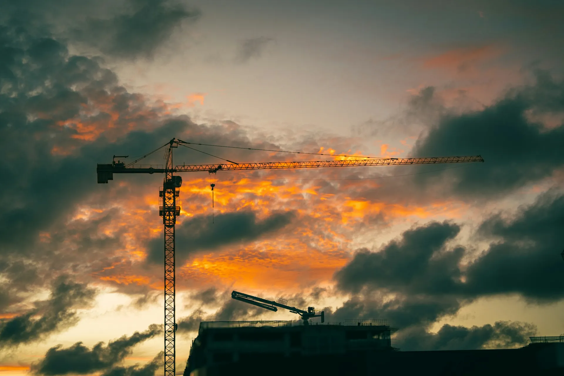 Tower crane at sunset