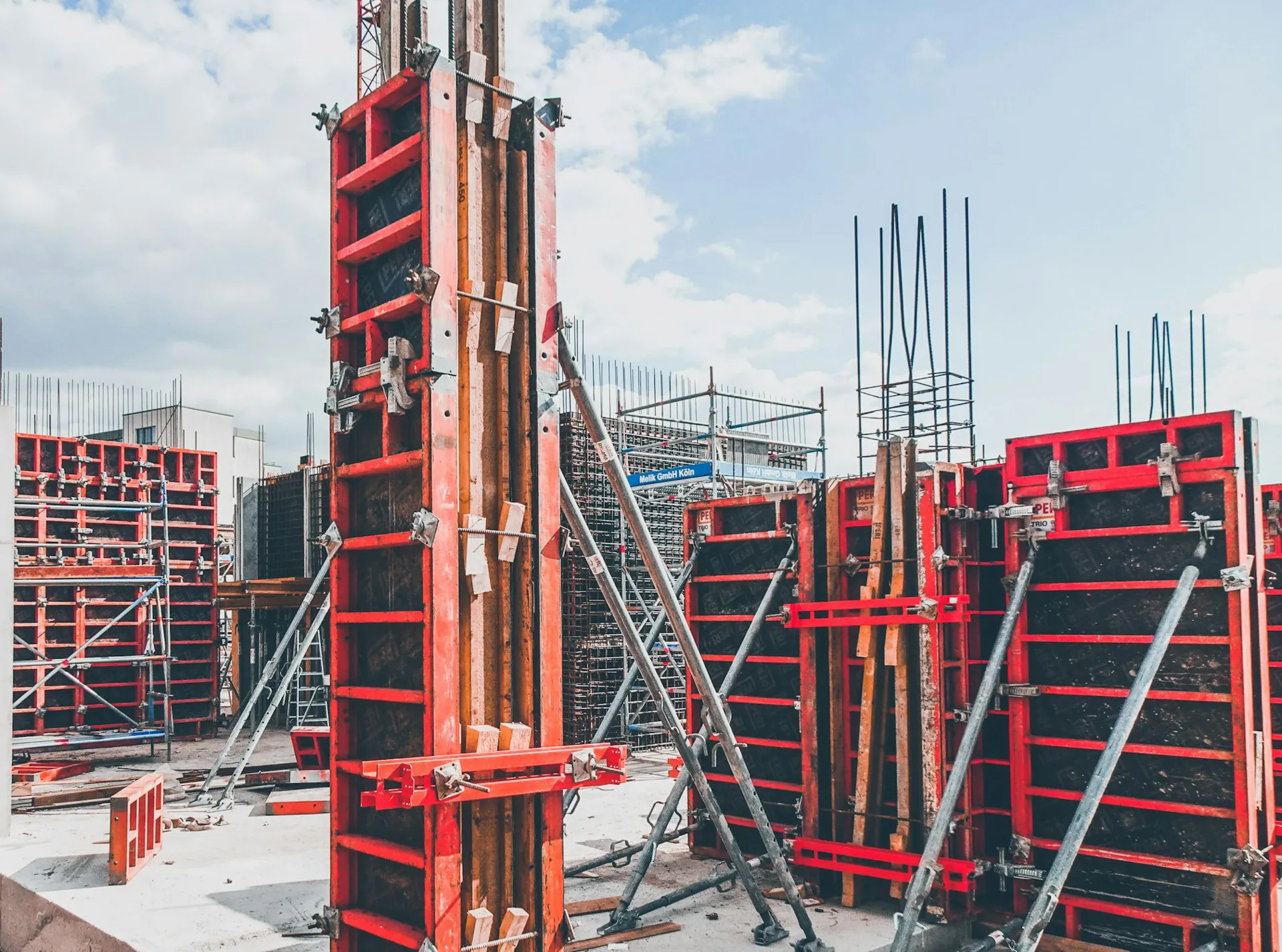 Formwork and steel column on site