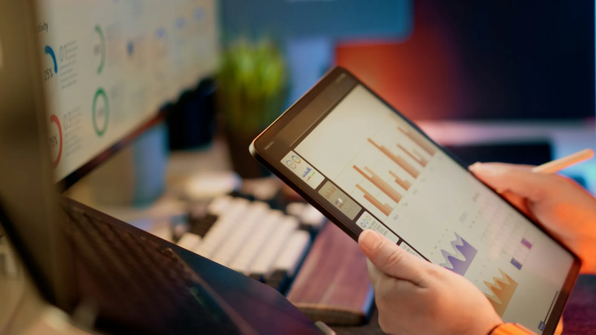 Business charts on a tablet